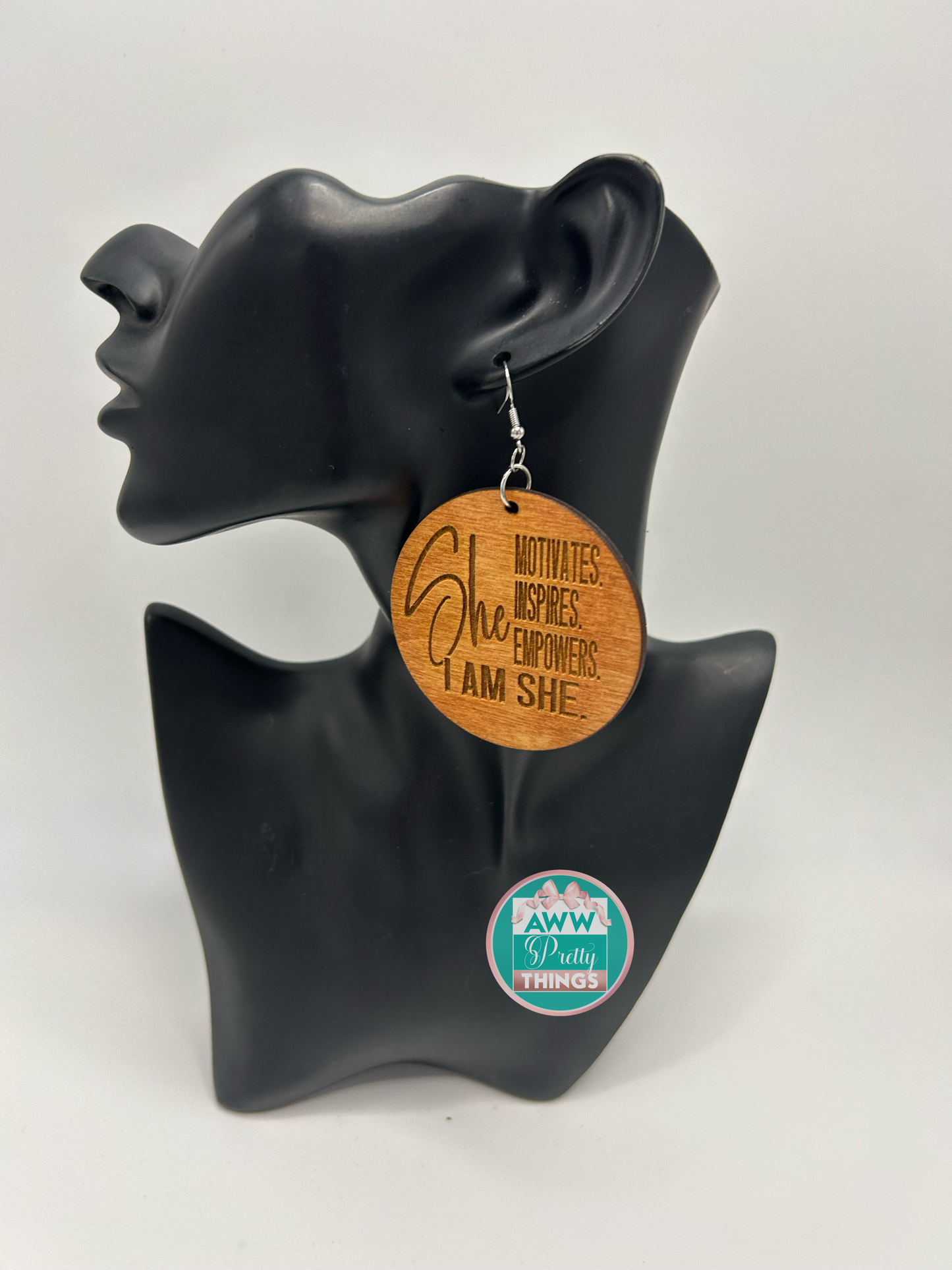 I Am She Engraved Earrings
